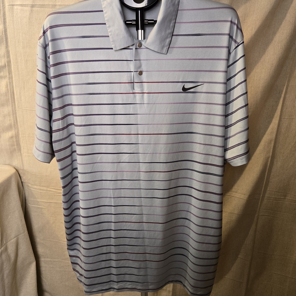 Nike Tiger Woods Collection Golf Polo Shirt Mens XL Gray Striped
